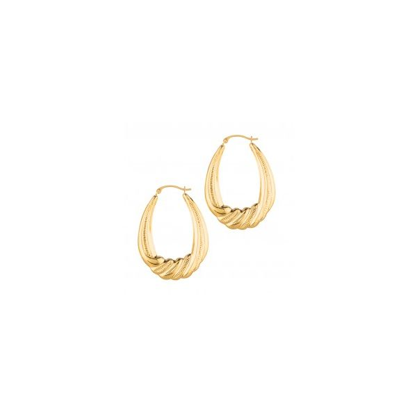 Lady's 14K Yellow Gold Shiny Graduated Oval Hoop Earrings Orin Jewelers Northville, MI