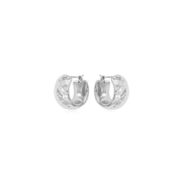 Lady's 14K White Gold Hammered Hoop Earrings Orin Jewelers Northville, MI