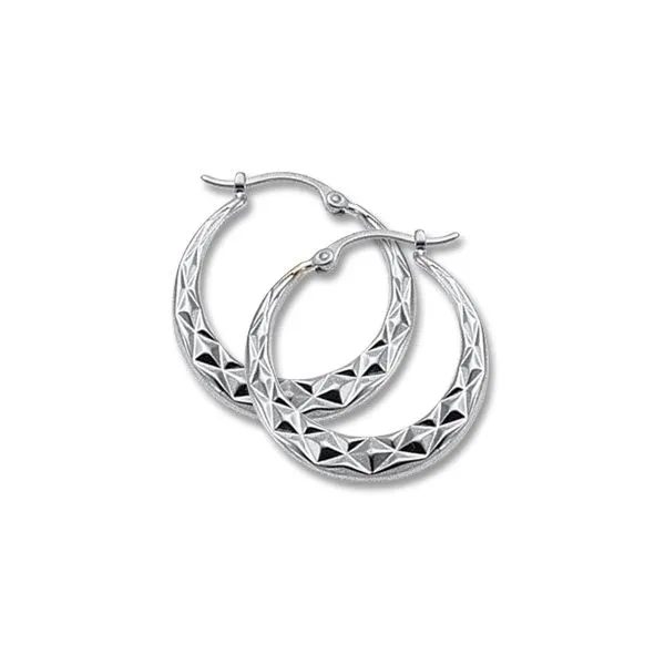 Lady's 14K White Gold Diamond Cut Hoop Earrings Orin Jewelers Northville, MI