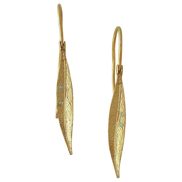 Lady's 14K Yellow Gold Mini Leaf Earrings w/4 Diamonds Orin Jewelers Northville, MI