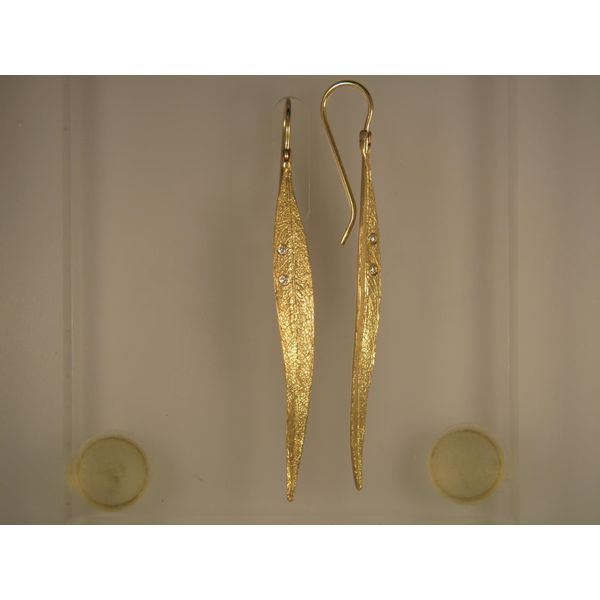Lady's 18K Yellow Gold Leaf Earrings w/4 Diamonds Orin Jewelers Northville, MI