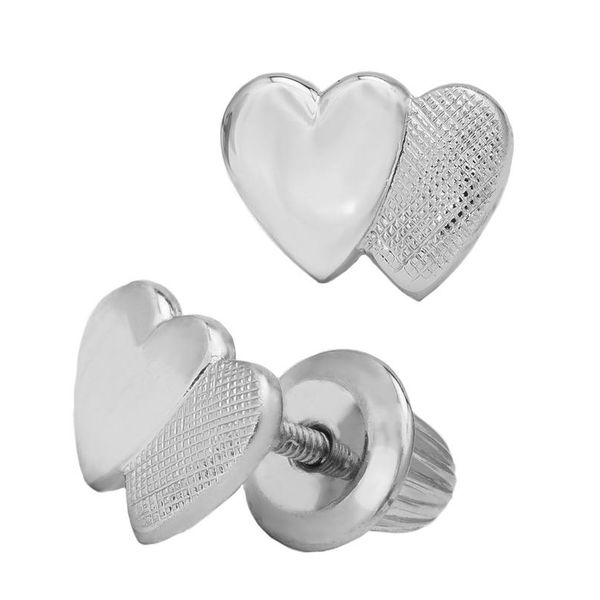 Girls 14K White Gold Double Heart Earrings w/Safety Backs Orin Jewelers Northville, MI