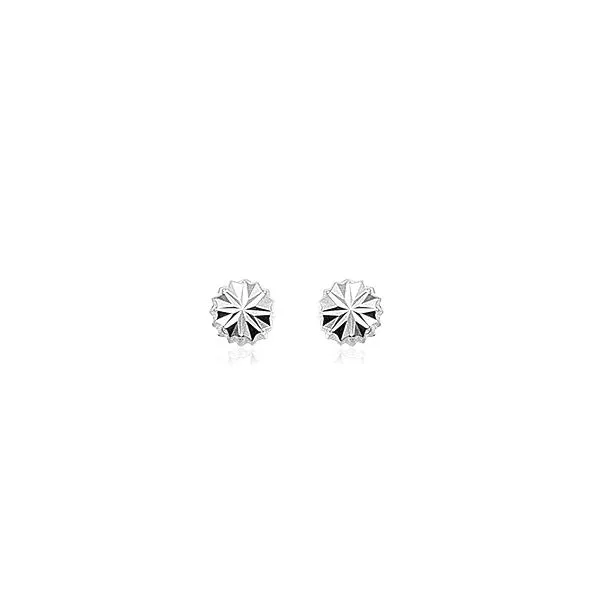 14K White Gold Round Fancy Cut Button Earrings Orin Jewelers Northville, MI