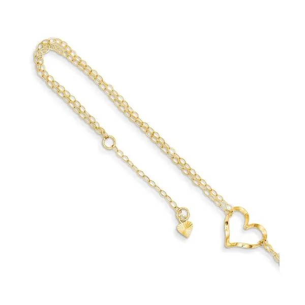 14k Double Strand Heart Anklet, 9