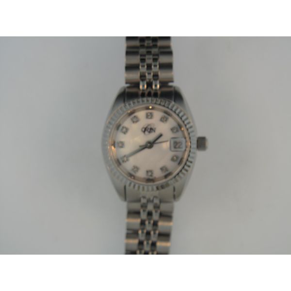 Lady's ORIN Stainless Steel Watch, MOP Dial & 11 White Topaz Orin Jewelers Northville, MI