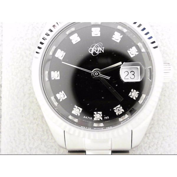Lady's ORIN Watch White Case & Black Dial W/Diamond Markers Orin Jewelers Northville, MI