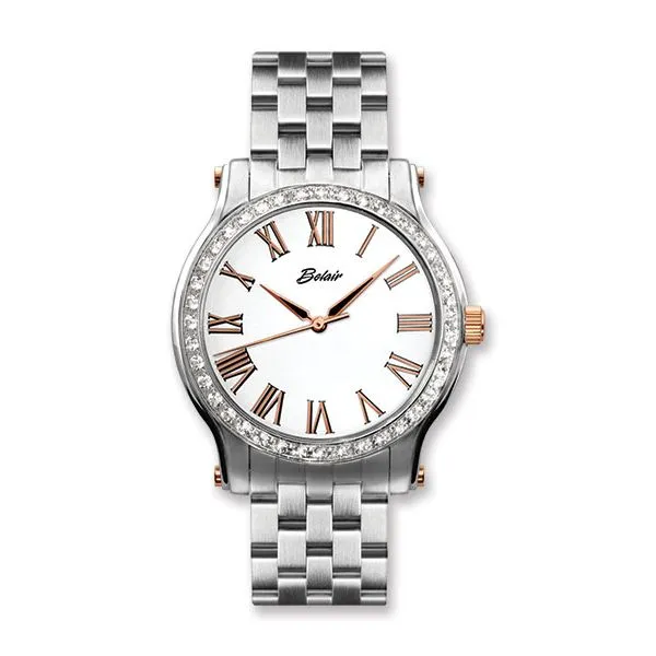 Gent's ORIN Stainless Steel Watch, White Dial, Rose & White Topaz Accents Orin Jewelers Northville, MI