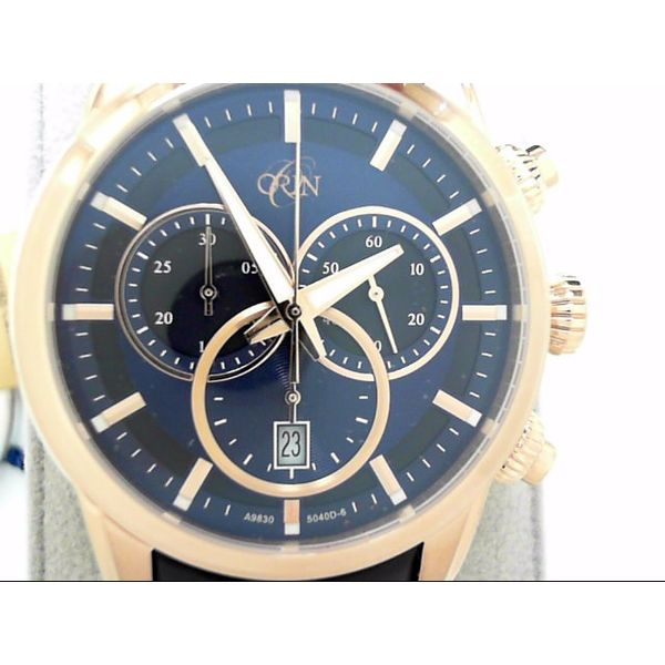 Gent's ORIN Watch Chronograph With Rose Case, Blue Dial & Strap Band Orin Jewelers Northville, MI
