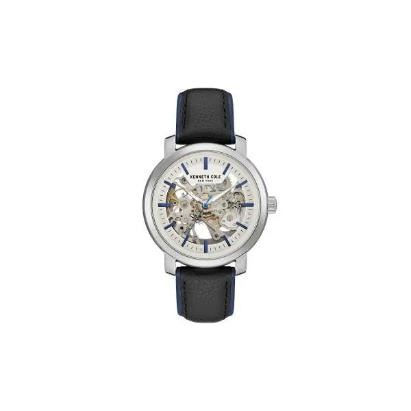 Mens Kenneth Cole Automatic Watch With Silver Skeleton Dial, Black Strap Orin Jewelers Northville, MI