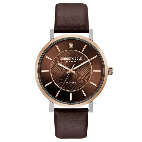 Men's Kenneth Cole Rose Tone Watch With Brown Dial & Strap Orin Jewelers Northville, MI