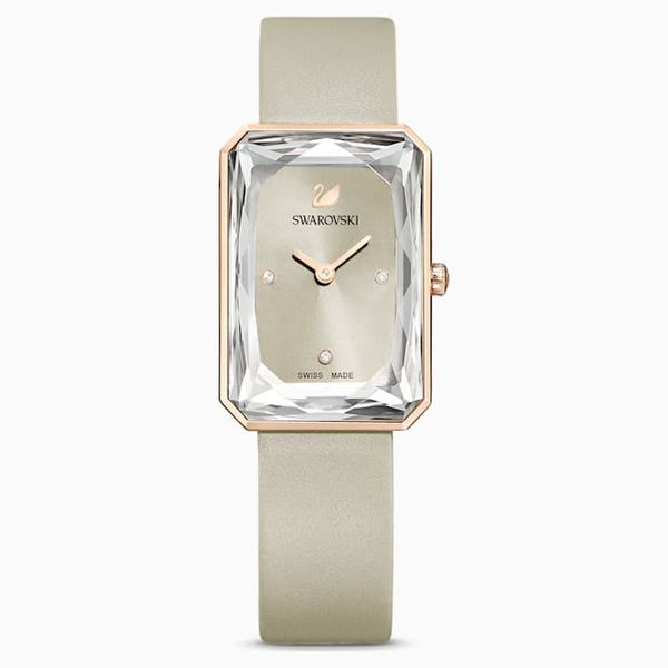 Swarovski Uptown Watch, Leather strap, Gray, Rose-gold tone PVD Orin Jewelers Northville, MI