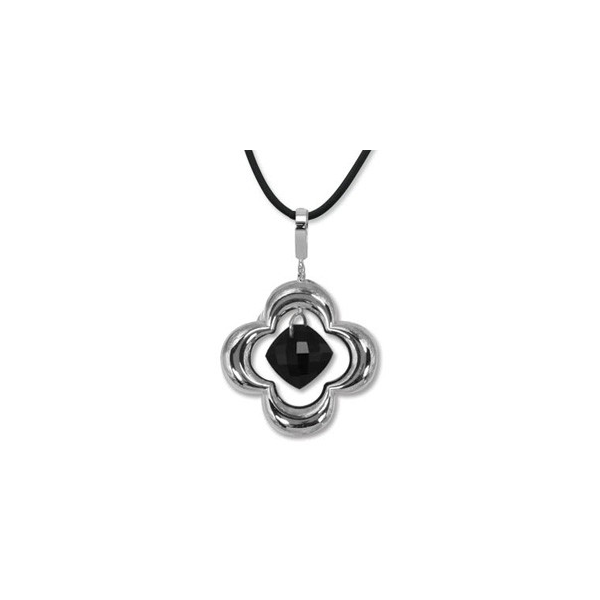 Lady's SS Clover w/Black Onyx Pendant on Black Cord Orin Jewelers Northville, MI