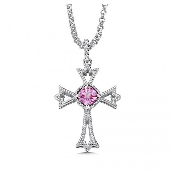 Lady's SS Pink Sapphire Cross Pendant Orin Jewelers Northville, MI