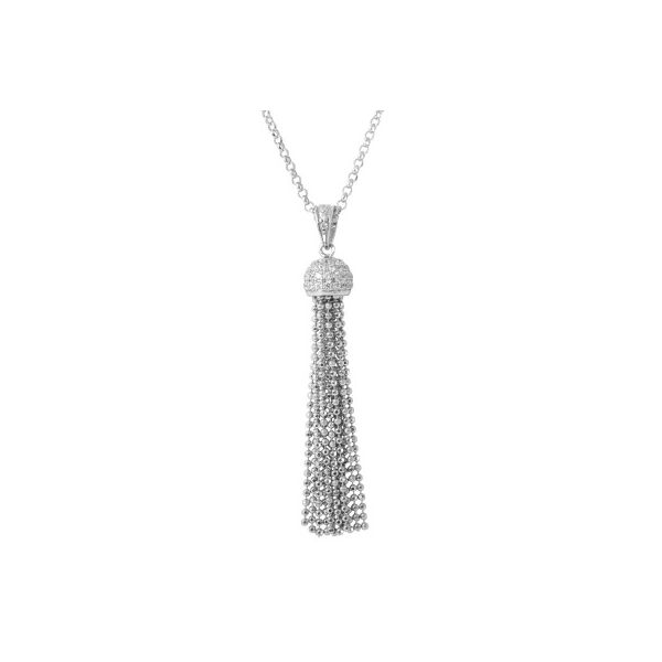 Lady's Sterling Silver & Rhodium Plated Kinsley Tassel Pendant w/CZs Orin Jewelers Northville, MI