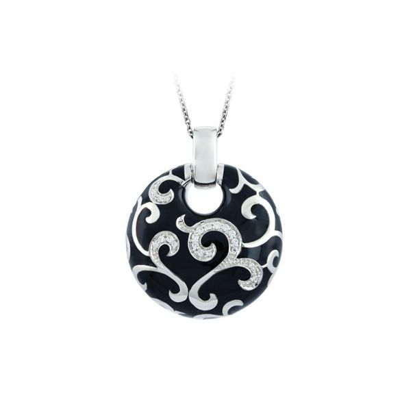 Lady's Sterling Silver Royale Pendant w/Black Enamel & CZs Orin Jewelers Northville, MI