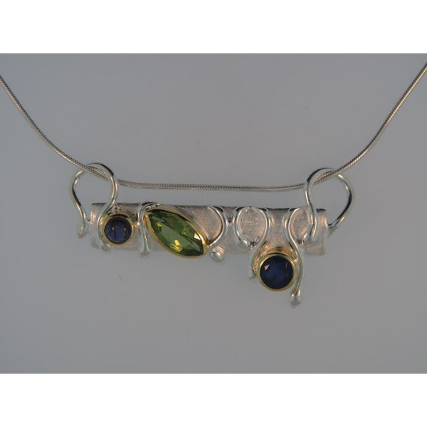 Lady's Two Tone Sterling Silver & 22K Gold Vermeil Overlay Pendant w/2 Colored Stones Orin Jewelers Northville, MI