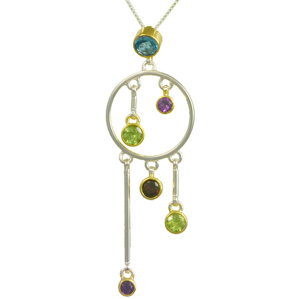 Lady's Two Tone Sterling Silver & 22K Gold Vermeil Overlay Pendant w/6 Colored Stones Orin Jewelers Northville, MI