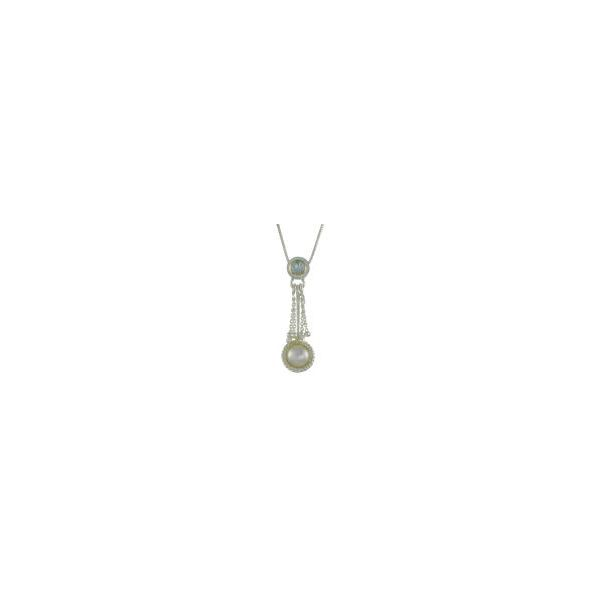 Lady's Two Tone Sterling Silver & 22K Gold Vermeil Pendant w/Sky Blue Topaz & White Freshwater Pearl Orin Jewelers Northville, MI