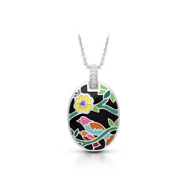 Sterling Silver Songbird Pendant With Black Multi-Colored Enamel & Cubic Zirconias Orin Jewelers Northville, MI