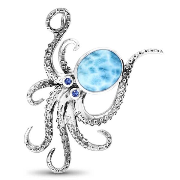 Lady's Sterling Silver Oxidized Octopus Necklace With Blue Spinel, by Marahlago Orin Jewelers Northville, MI
