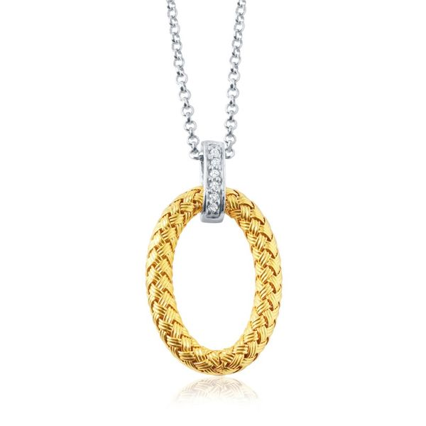 Lady's SS & Yellow Gold Plated Woven Ravello Oval Pendant w/CZs Orin Jewelers Northville, MI