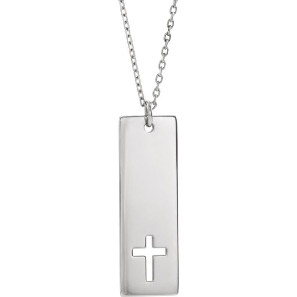 Sterling Silver Vertical Bar Pierced Cross Necklace Orin Jewelers Northville, MI