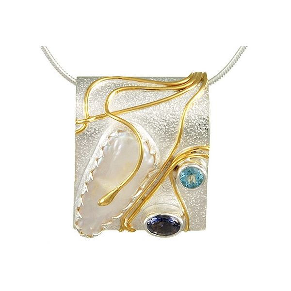 Lady's Two Tone Sterling Silver & 22K Gold Vermeil Overlay Pendant w/3 Colored Stones Orin Jewelers Northville, MI