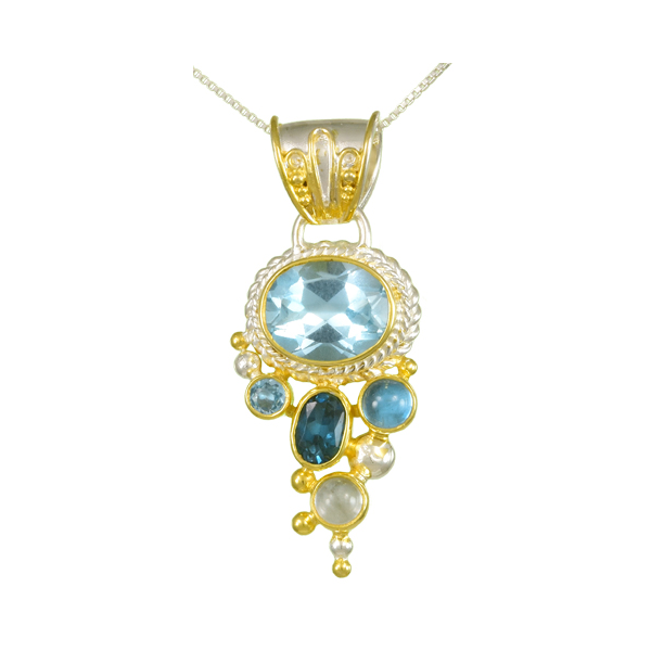 Lady's Two Tone Sterling Silver & 22K Gold Vermeil Overlay Pendant With 5 Blue Topazs Orin Jewelers Northville, MI