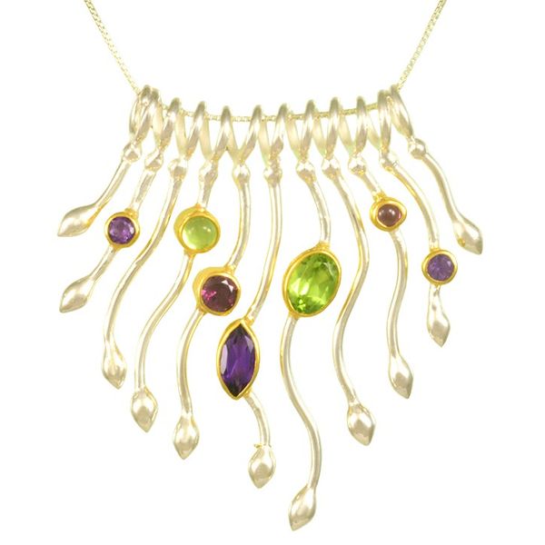 Lady's Two Tone Sterling Silver & 22K Gold Vermeil Overlay Pendant w/7 Colored Stones Orin Jewelers Northville, MI