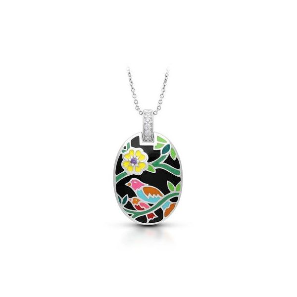 Lady's Sterling Silver Songbird Pendant With Black Multi-Color Enamel & White CZs Orin Jewelers Northville, MI