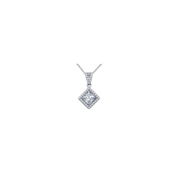 Lady's Sterling Silver w/Rhodium Plating Princess Cut Halo Pendant Orin Jewelers Northville, MI
