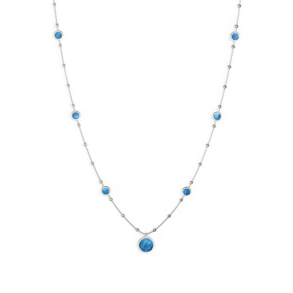Lady's Sterling Silver Platinum Plated 9 Station Blue Mother-Of-Pearl Necklace Orin Jewelers Northville, MI