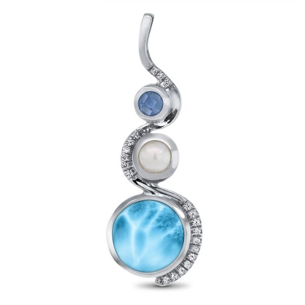OJ17-24I - Sterling Silver Larimar Pendant With Blue Spinel, White Sapphire & Freshwater Pearl, Zen, by Marahlago Orin Jewelers Northville, MI