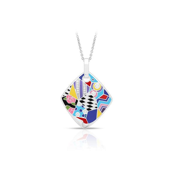 Lady's Sterling Silver Quilt Pendant With Multi Color Enamel & White CZs Orin Jewelers Northville, MI