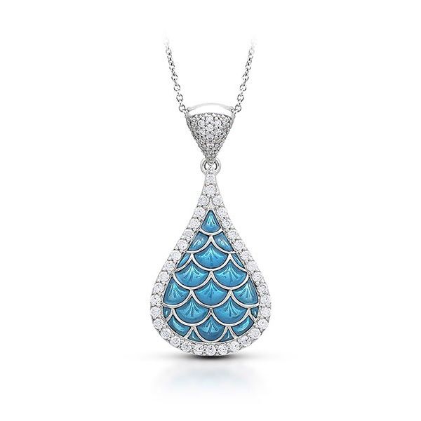 Sterling Silver Marina Pendant With Sea Blue Enamel & Cubic Zirconias Orin Jewelers Northville, MI