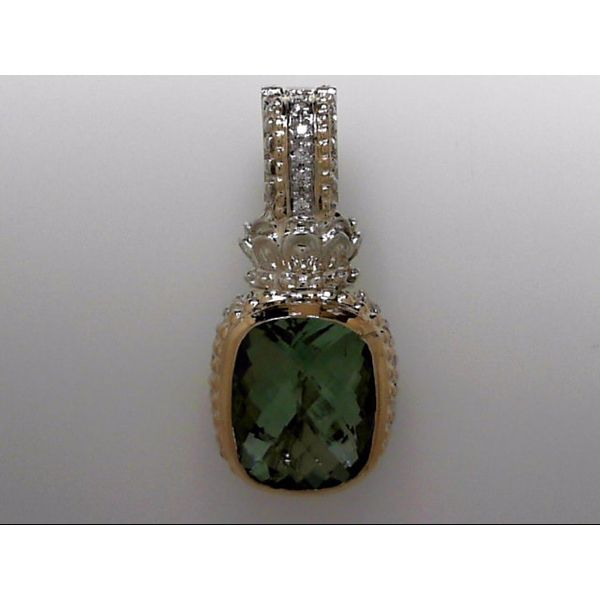 Sterling Silver & 14k Gold Pendant With 5 Diamonds & 1 Green Amethyst Orin Jewelers Northville, MI