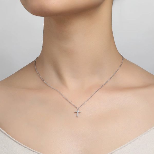 Sterling Silver CZ Small Cross Necklace Image 2 Orin Jewelers Northville, MI