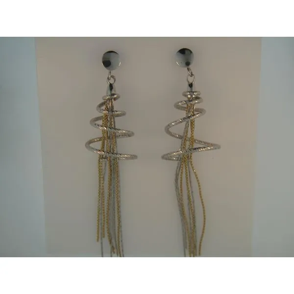 Lady's Sterling Silver & Yellow Gold Plated Spiral Tassel Earrings Orin Jewelers Northville, MI