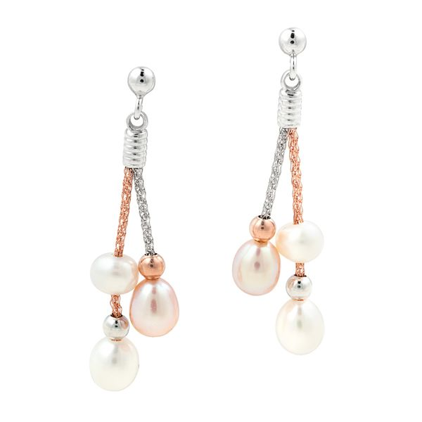 Lady's Sterling Silver Freshwater Pearl Earrings W/Rose Gold Plating Orin Jewelers Northville, MI