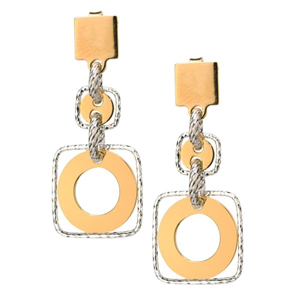 Lady's Sterling Silver & Yellow Gold Plated Framed Circle Earrings Orin Jewelers Northville, MI