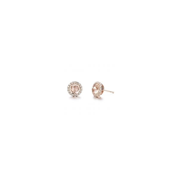 Lady's SS & Rose Gold Plated Round Rose Cut Earrings W/Simulated Morganites & CZs Orin Jewelers Northville, MI