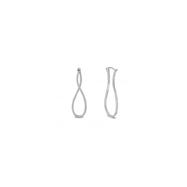 Lady's Sterling Silver With Rhodium Plating Figure 8 Shaped Hoop Earrings W/CZs Orin Jewelers Northville, MI