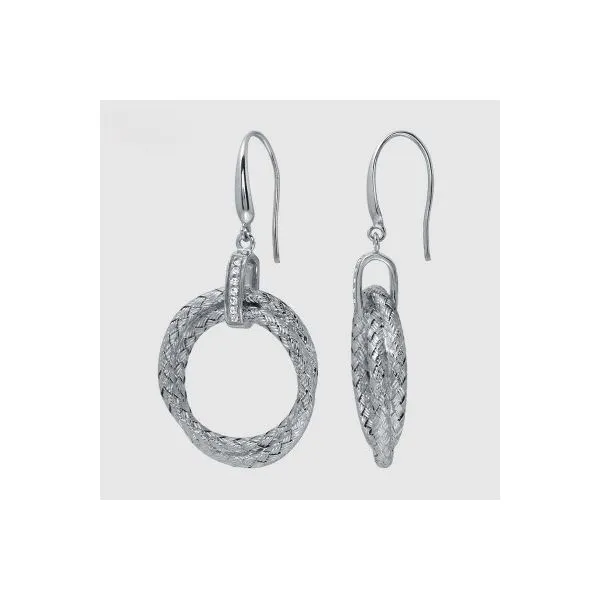 Lady's SS & Rhodium Plated Woven Double Hoop Earrings w/CZs Orin Jewelers Northville, MI