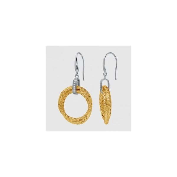 Lady's SS & Yellow Gold Plated Woven Double Hoop Earrings w/CZs Orin Jewelers Northville, MI