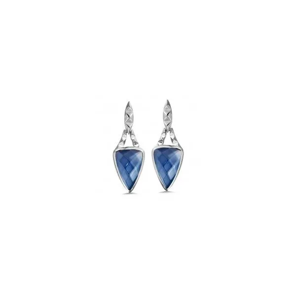 Lady's SS Earrings w/1 White Quartz & Dyed Blue MOP Fusion Orin Jewelers Northville, MI