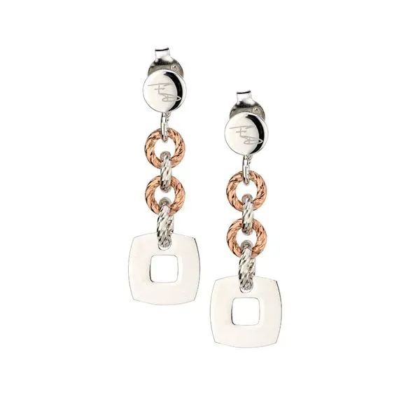 Lady's Sterling Silver & Rose Gold Plated Square Drop Earrings Orin Jewelers Northville, MI