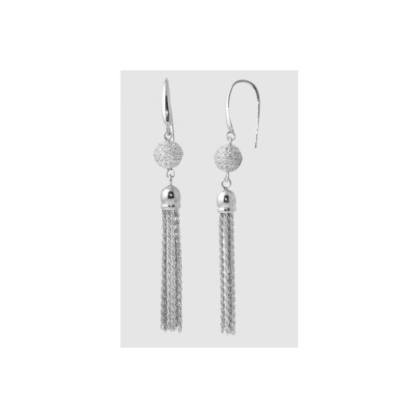 Lady's Sterling Silver & Rhodium Plated Emery Ball & Tassel Drop Earrings w/CZs Orin Jewelers Northville, MI