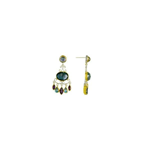 Lady's Two Tone Sterling Silver & 22K Gold Vermeil Earring w/African Amethyst, Mother of Pearl & onyx & white quartz, Mystic Fir Orin Jewelers Northville, MI