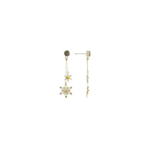 Lady's Two Tone Sterling Silver & 22K Gold Vermeil Snowflake Earrings w/Silver Plated Druzy Orin Jewelers Northville, MI