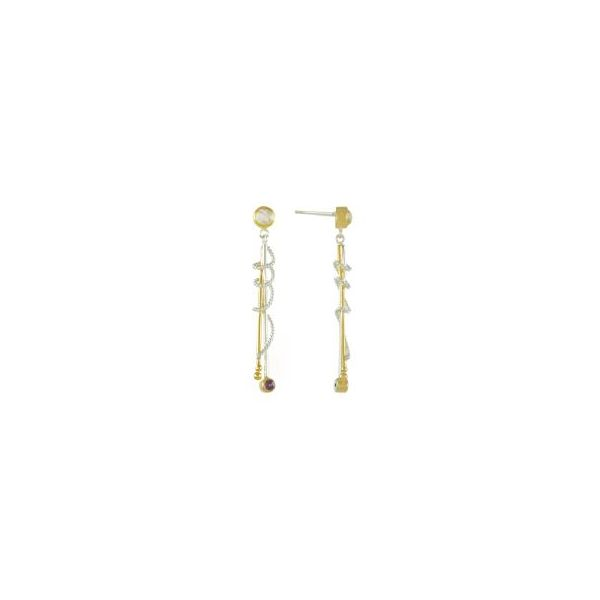 Lady's Two Tone Sterling Silver & 22K Gold Vermeil Overlay Earrings w/Quartz, Mother of Pearl & Rhodolite Garnet Orin Jewelers Northville, MI
